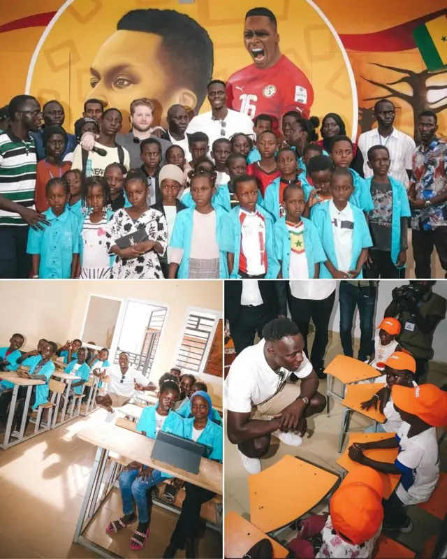 Photo composition de Edouard Mendy avec des élèves de l'école Yakaar