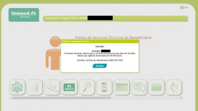 A mensagem que as filhasbetano ufcStella viram quando acessaram o portalbetano ufcserviços da Unimed Nacional