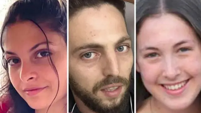 (Hagu zuwa Dama), Daniela Gilboa da Elkana Bohbot da kuma Naama Levy na daga cikin mutanen da aka yi amanna cewa har yanzu ana tsare da su a Gaza
