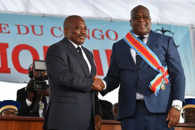 Felix Tshisekedi a prêté serment le 24 janvier 2019 en tant que président de la République démocratique du Congo, marquant la première passation de pouvoir pacifique jamais réalisée dans le pays