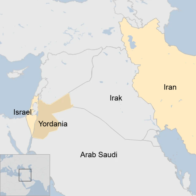 Peta posisi Yordania di Timur Tengah