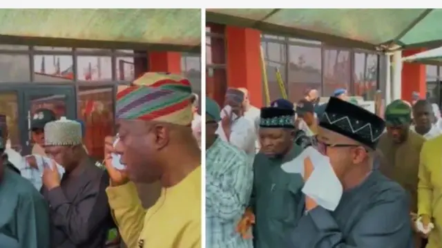 Gomina Seyi Makinde pẹlu awọn mi-in n fi aṣọ nu oju won