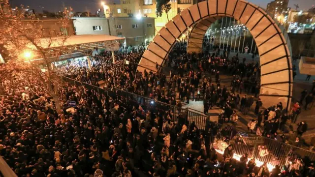 Crowd outside Amir Kabir University on Saturday