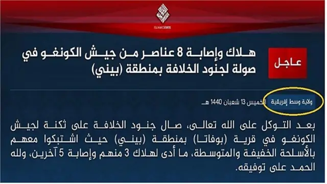 L'EI a revendiqué des attaques en RDC sous la bannière de la "Province d'Afrique centrale"