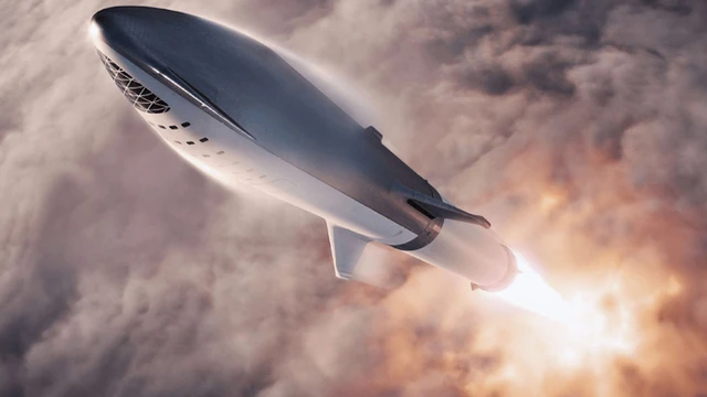 ภาพจำลองยานที่นำส่งขึ้นสู่ห้วงอวกาศโดยจรวด BFR ซึ่งจะเป็นพาหนะนำนักท่องเที่ยวบินรอบดวงจันทร์