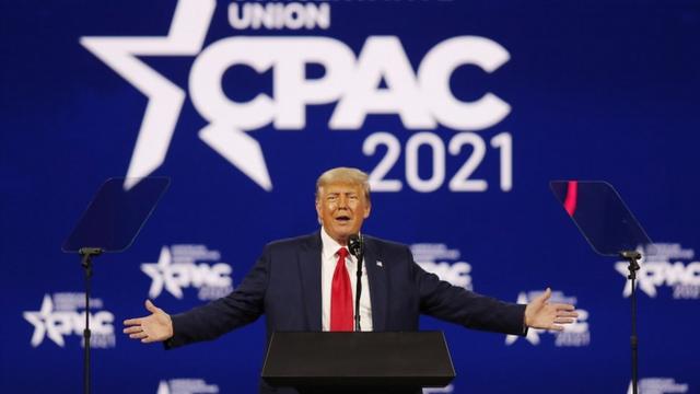 Donald Trump speaks at the Conservative Political Action Conference in Orlando, Florida, February 28, 2021