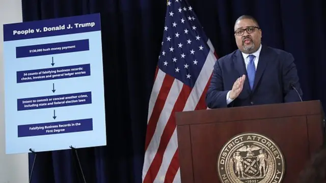 Manhattan District Attorney Alvin Bragg at a press conference