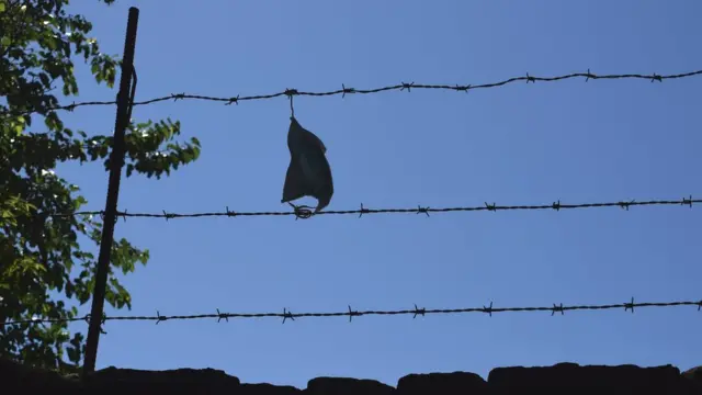 Колючая проволока над забором больницы