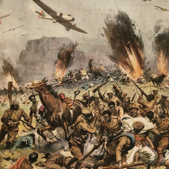 Bataille d'Amba Aradam illustrée par Achille Beltrame, parue dans La Domenica del Corriere, 1er mars 1936