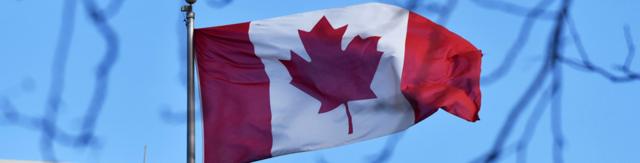 加拿大驻中国大使馆楼顶上悬挂的加国国旗（15/1/2019）