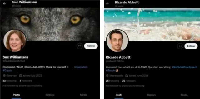 Икки сохта аккаунтнинг скриншот тасвири