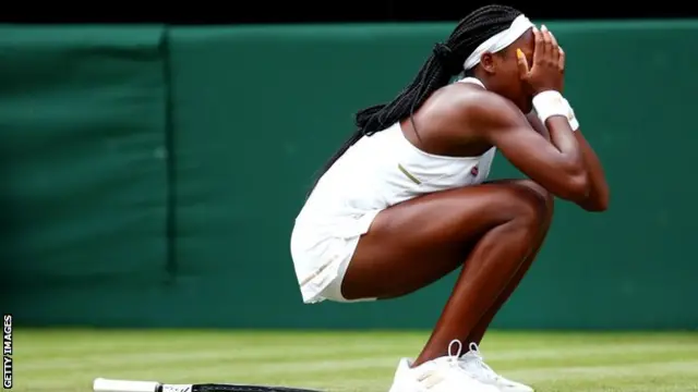 Cori Gauff falls to the ground in shock