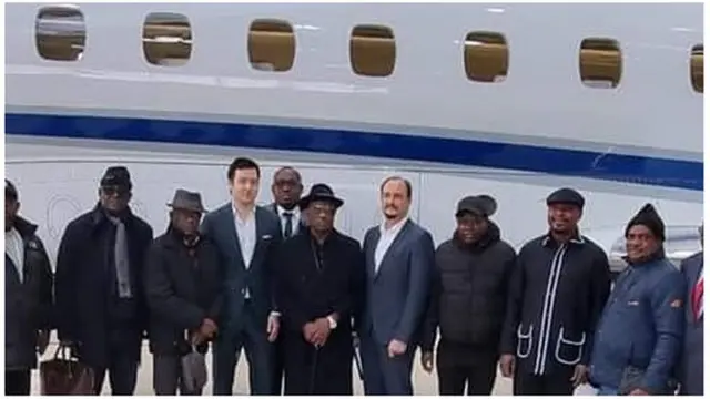 Governor Wike and some leaders of di state with di Legacy 600 aircraft for Munich, Germany