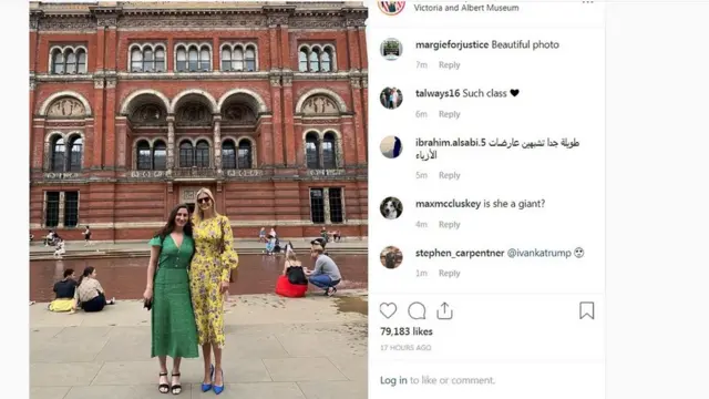 特朗普的女儿伊万卡先行一步抵达，周日在伦敦Ｖ＆Ａ博物馆看展。