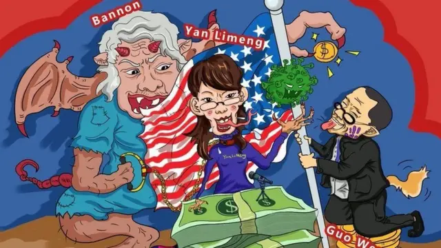 Katuni zilizosambazwa zililenga kukejeli Bannon, Li-Meng Yan and Guo Wengui