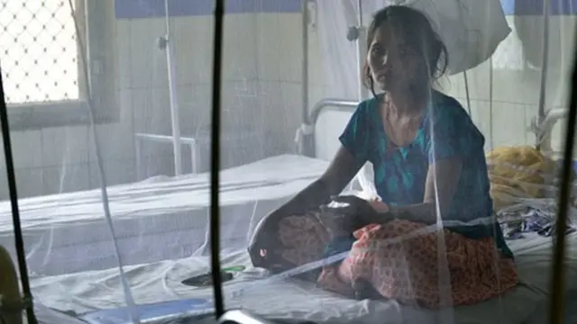 கொசு வலைக்குள் பெண்