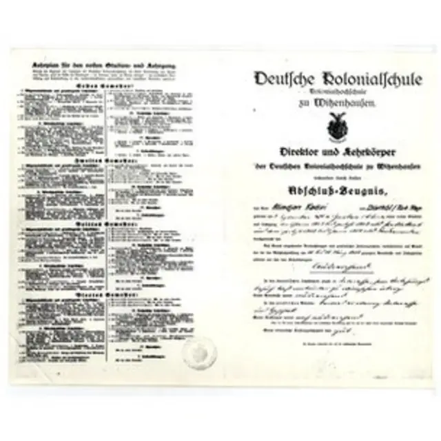 Олимжон Қодирийнинг Deutsche Kolonialschule билим юртидан олган дипломи
