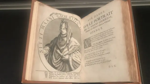 تخطيط الذي يصور السيدة العراقية "معاني جويريدة" الذي يزين مدخل الكتاب الذي كتبه عنها الرحالة الإيطالي ديللا فاليه عنها