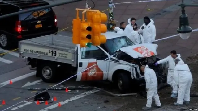 New York police investigate a vehicle allegedly used in the attack.