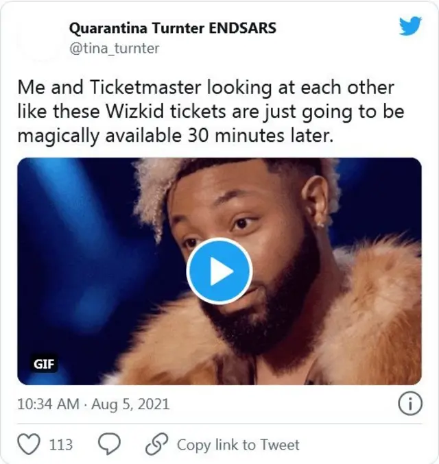 Tweet about Wizkid concert