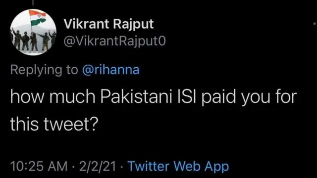 ریحانہ ٹویٹ ردعمل