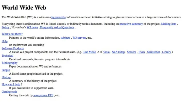 La primera página de la historia de la www.