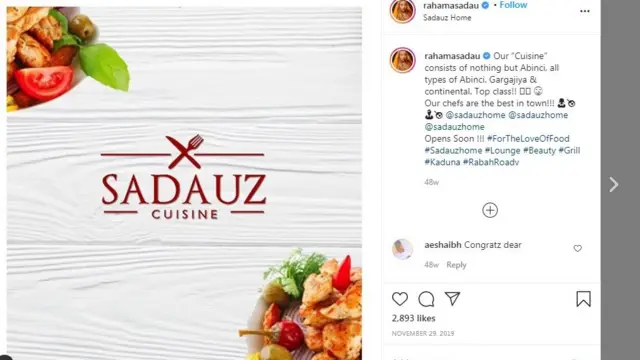 Sadau Rahama post for Instagram about food business she don ready to start