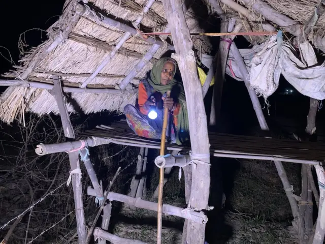 रात में खेत पर पहरा दे रहीं विमला कुमारी