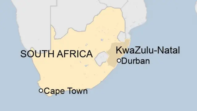 Map of South Africa showing KwaZulu-Natal and Durban