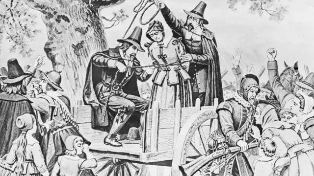 Un grabado que muestra la ejecución en la horca de Bridget Bishop