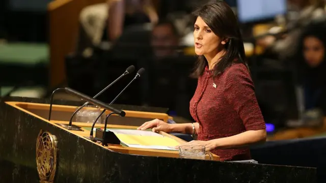 ఐరాస సర్వసభ్య సమావేశంలో ప్రసంగిస్తున్న నిక్కీ హేలీ