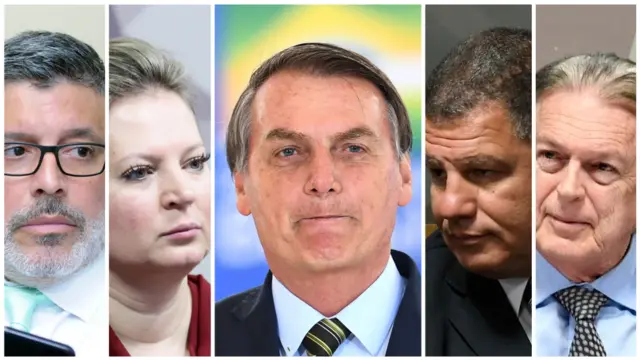 Jair Bolsonaro e seus ex-aliados; deputado Alexandre Frota (PSDB-SP), a deputada Joice Hasselmann (PSL-SP), o ex-ministro Gustavo Bebianno e o deputado Luciano Bivar (PSL-PE)