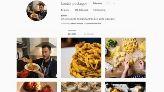 এডউইনের পাস্তা-থিমযুক্ত ইনস্টাগ্রাম অ্যাকাউন্ট