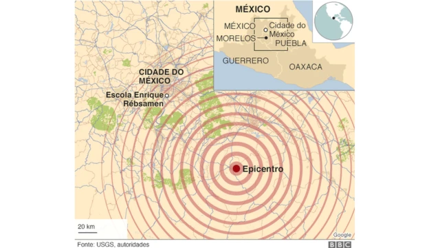 Mapa mostra epicentro do terremoto