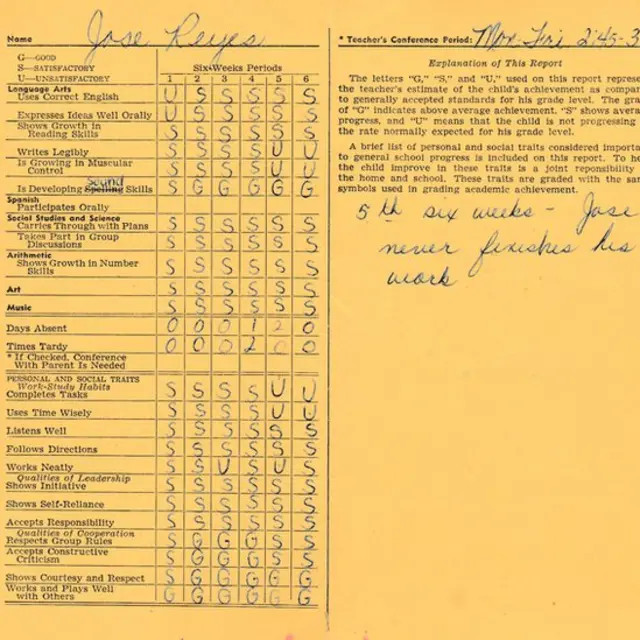 La boleta escolar de José Reyes