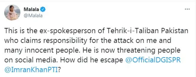 ملالہ کی ٹویٹ