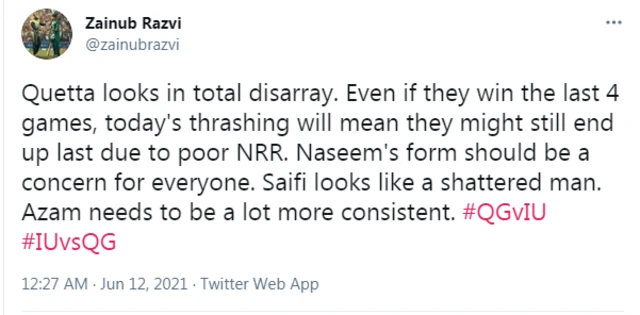 کوئٹہ گلیڈی ایٹرز، اسلام آباد یونائیٹڈ