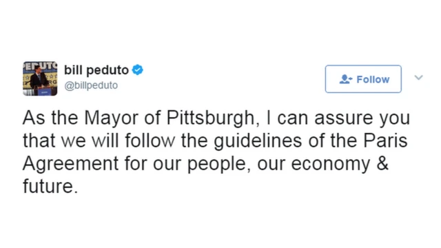 Belediye Başkanı "Halkımız, ekonomimiz ve geleceğimiz için Paris Anlaşması'nın yönetmeliklerini yerine getireceğimin teminatını veririm" dedi.