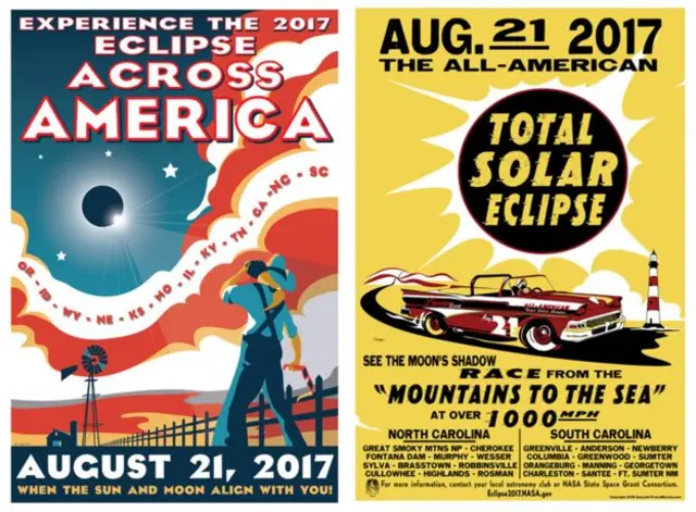 Gökbilimci ve sanatçı Tyler Nordgren'ın hazırladığı güneş tutulması posterleri.