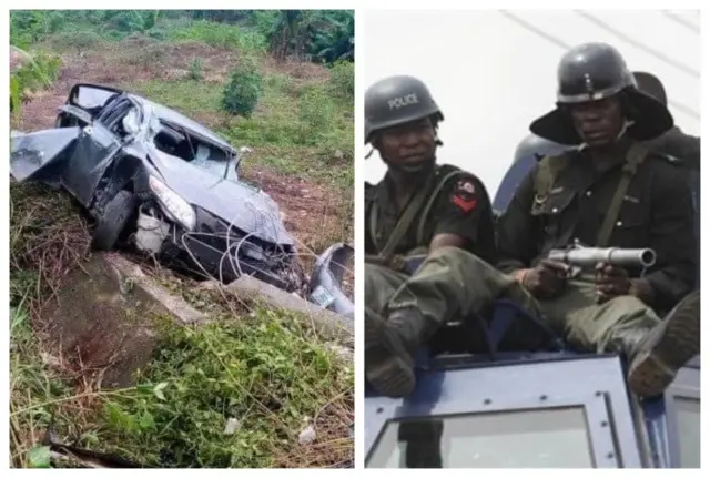 Aworan ọlọpaa ati ọkọ to bajẹ