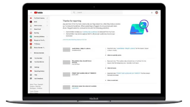 YouTube reporting centre