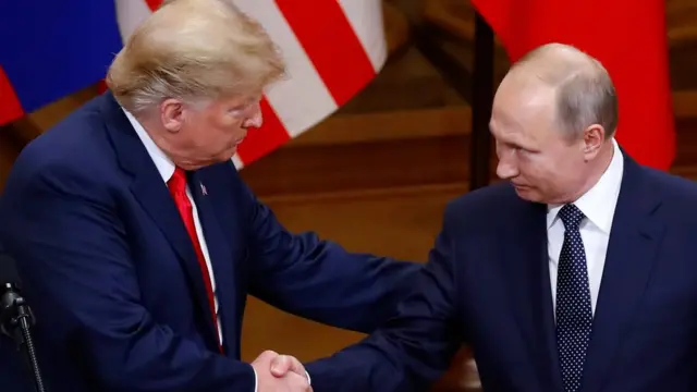 Дональд Трамп и Владимир Путин в Хельсинки 17 июля 2018 года