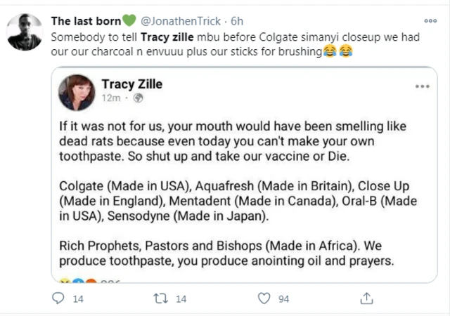 Reactions to Tracy tweet