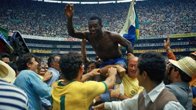 Pele celebrates after winning the 1970 World Cup in Mexico
