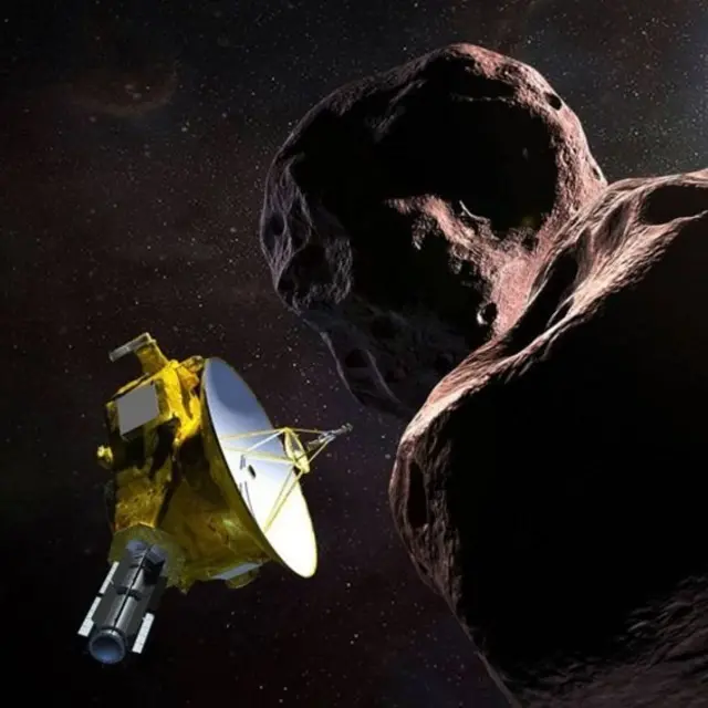 Ilustración que muestra a Ultima Thule y la nave New Horizons