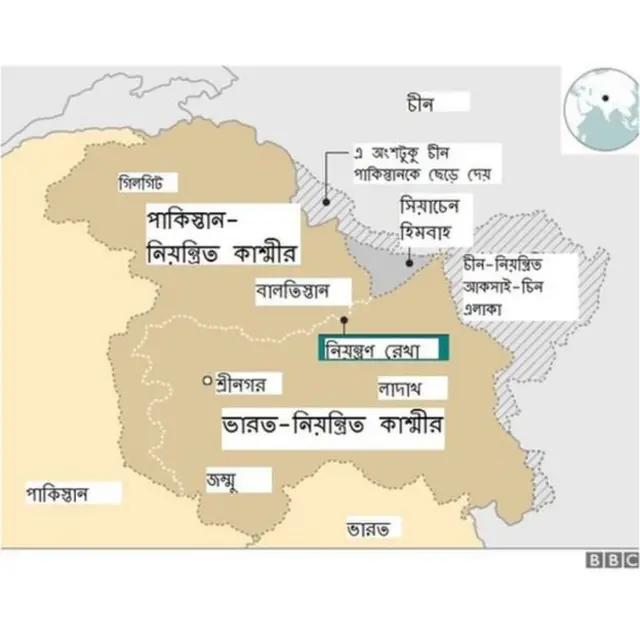 কাশ্মীরের বিভিন্ন অঞ্চল নিয়ন্ত্রণ করছে পাকিস্তান, ভারত ও চীন