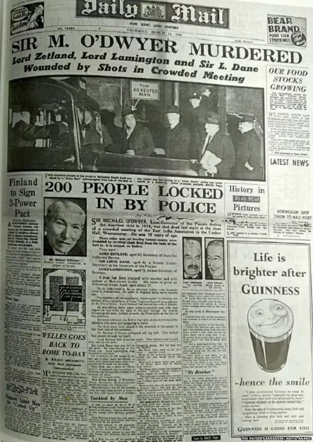 ਮਾਇਕਲ ਓਡਵਾਇਰ ਦੀ ਹੱਤਿਆ ਤੋਂ ਅਗਲੇ ਦਿਨ ਡੇਲੀ ਮੇਲ ਅਖ਼ਬਾਰ ਦੀ ਹੈੱਡਲਾਈਨ