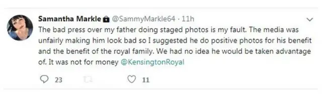 Samantha Markle's tweet