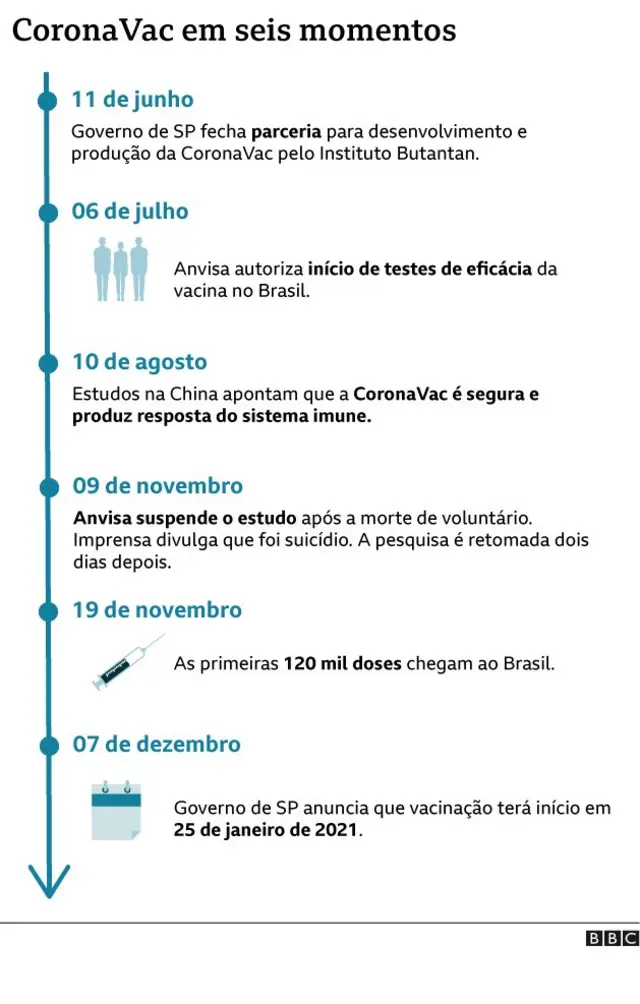 Gráfico mostra linha do tempo da CoronaVac