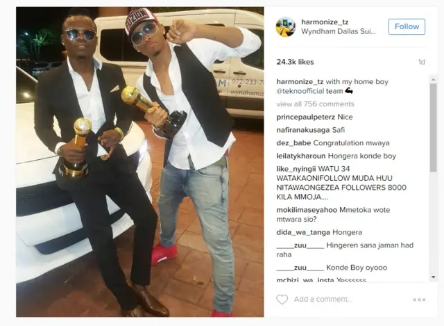 Harmonize (kushoto) na Tekno kutoka Nigeria